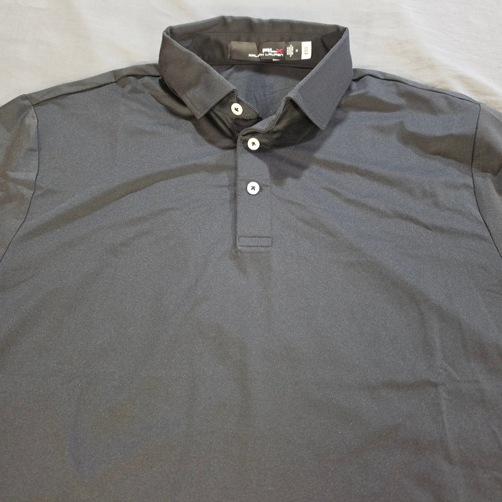 RLX Ralph Lauren Mens Black Performance Golf Polo Shirt Medium Short Sleeve